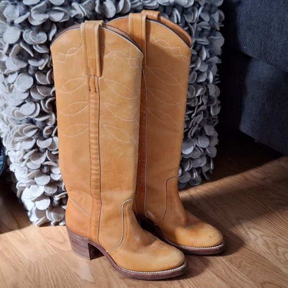 70's Frye Banana Leather Black Label Campus Tall Boots Size 5.5 8559 Rare - Picture 4 of 16